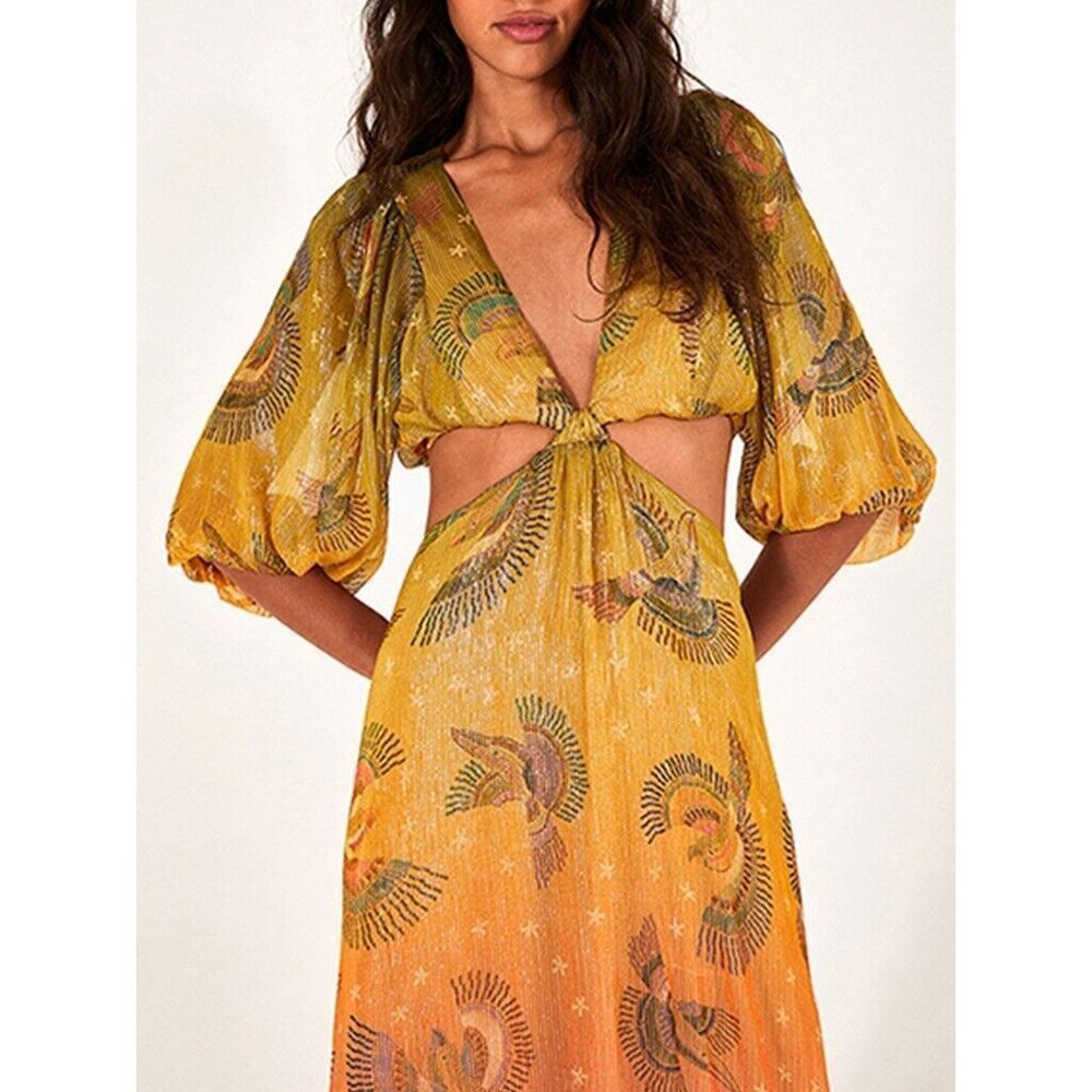 Farm Rio Arara Love Cutout Dress Lurex Rainbow Colorful GG(XL) NEW - Picture 3 of 6